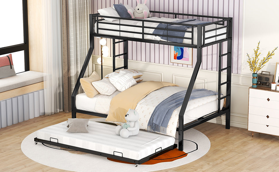 Logidon stapelbed 3 persoons zwart met uitschuifbaar bed