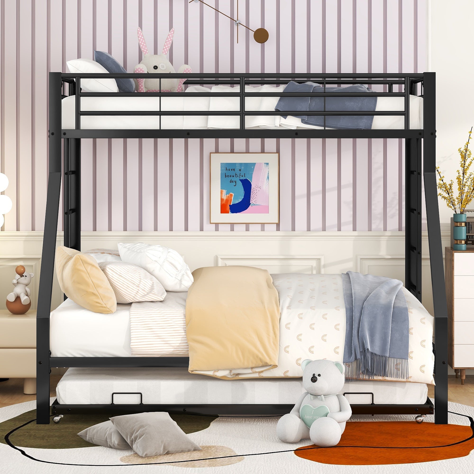 Logidon stapelbed 3 persoons zwart met uitschuifbaar bed