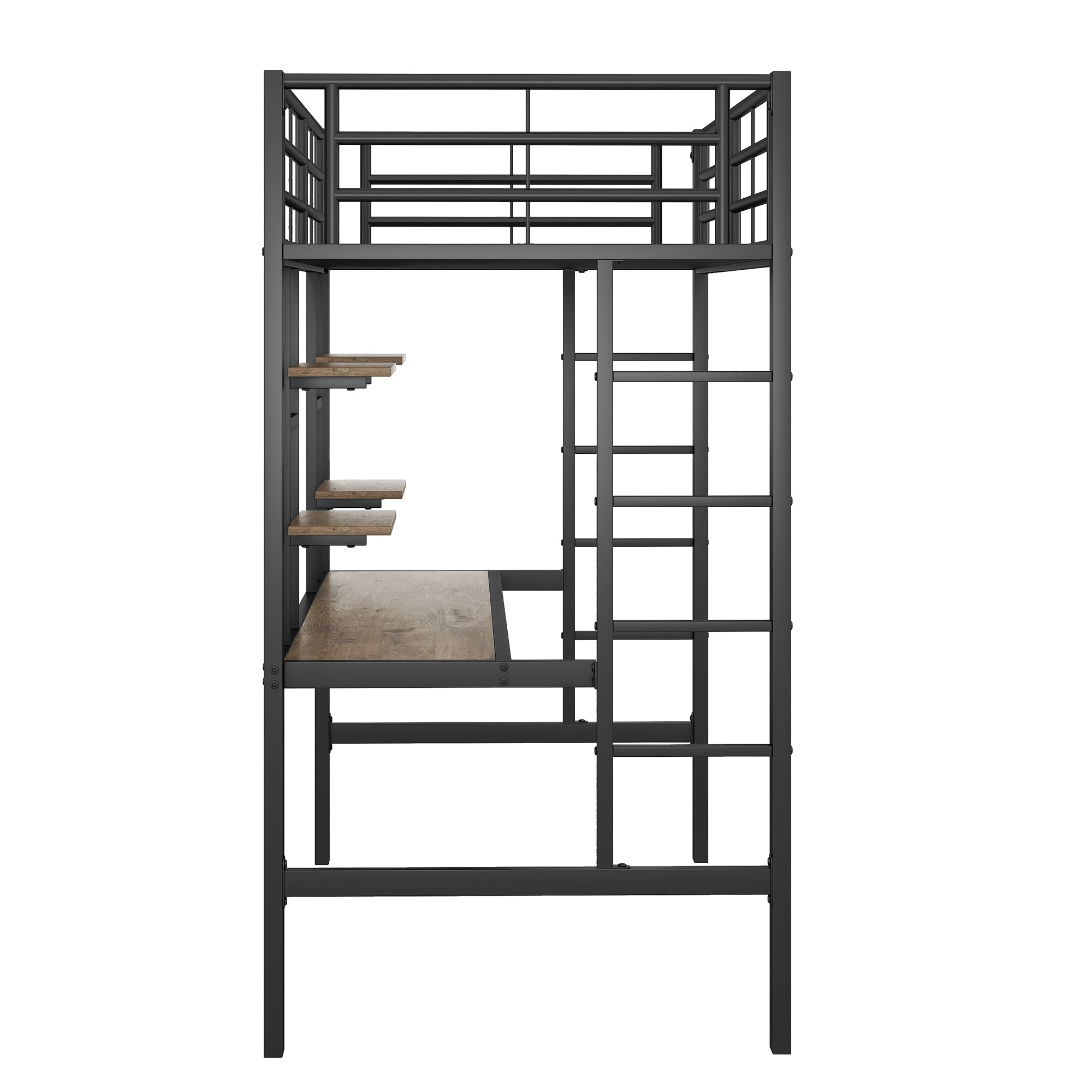 Logidon loft bed metal 90x200cm black with desk and shelves