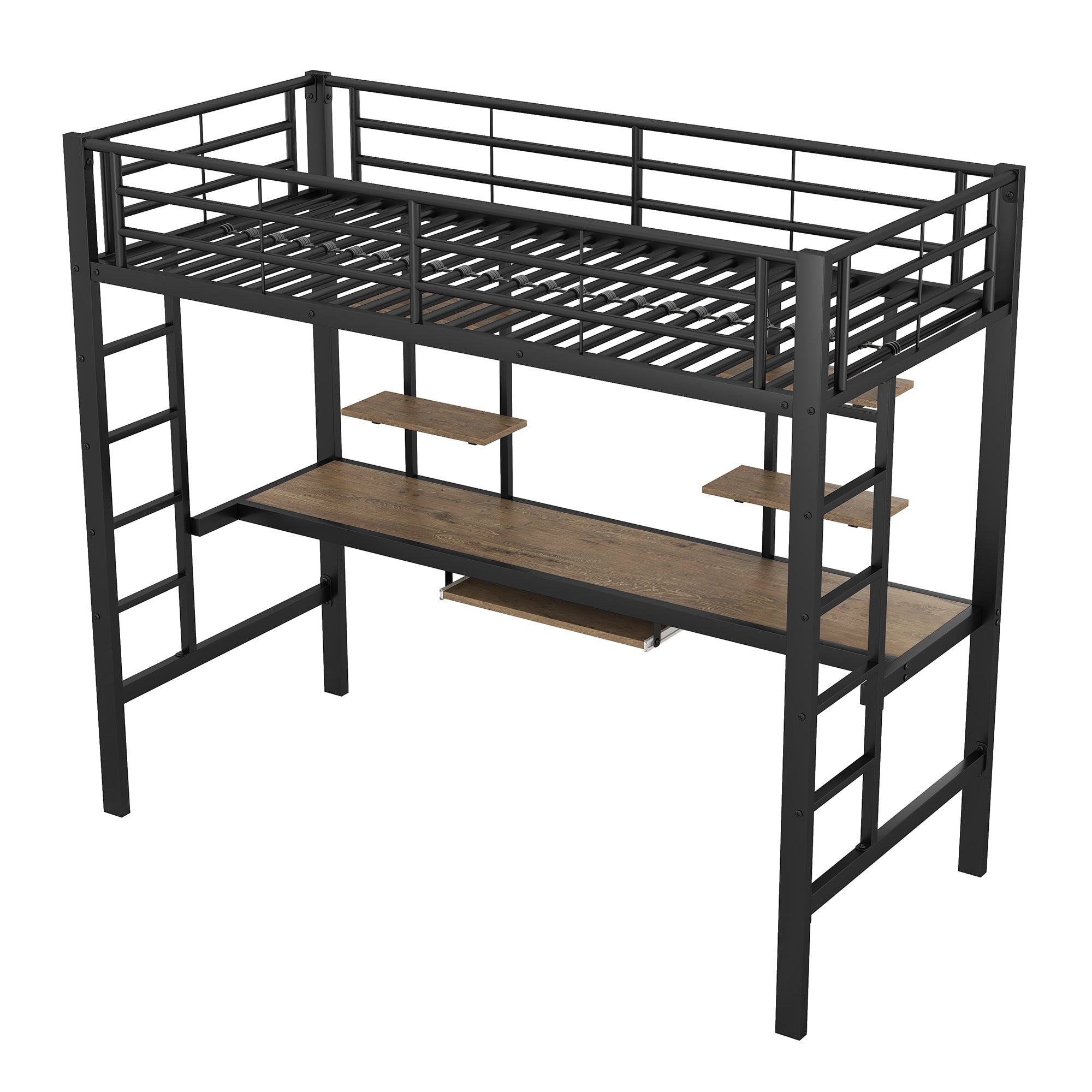 Logidon loft bed metal 90x200cm black with desk and shelves