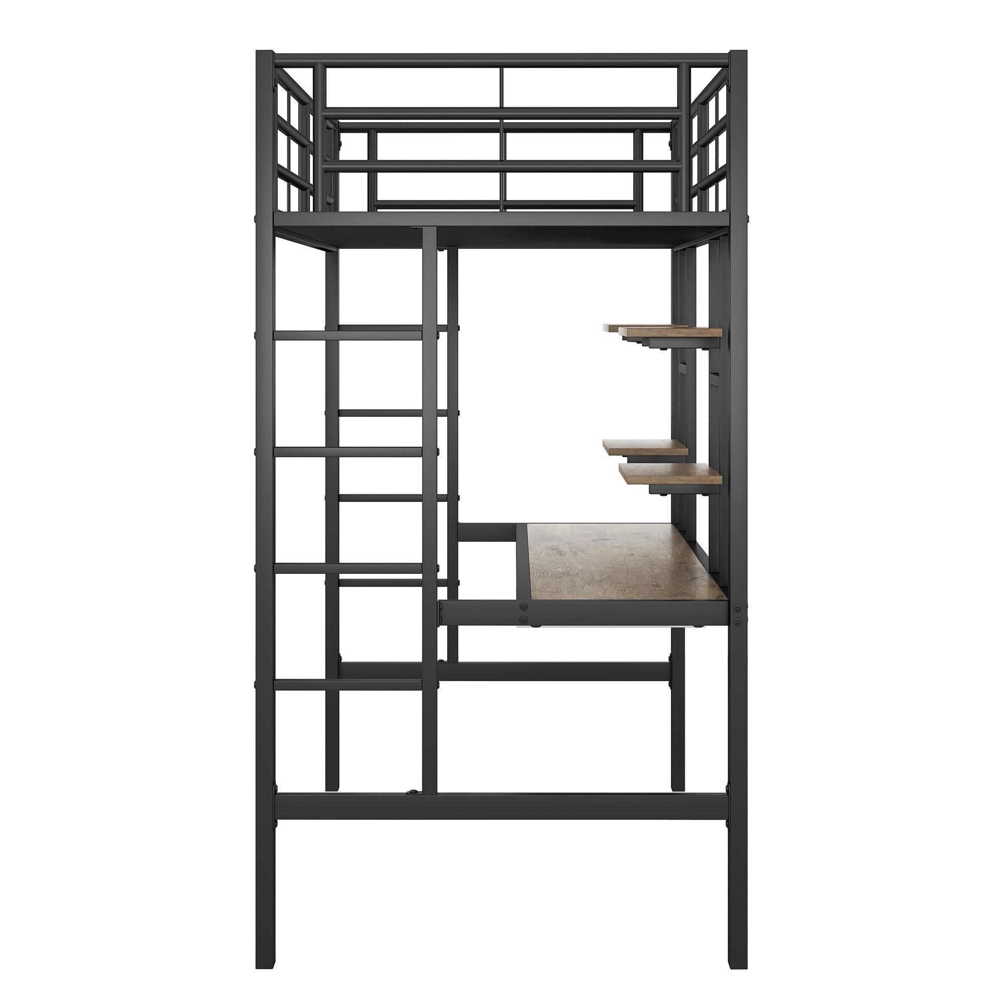 Logidon loft bed metal 90x200cm black with desk and shelves