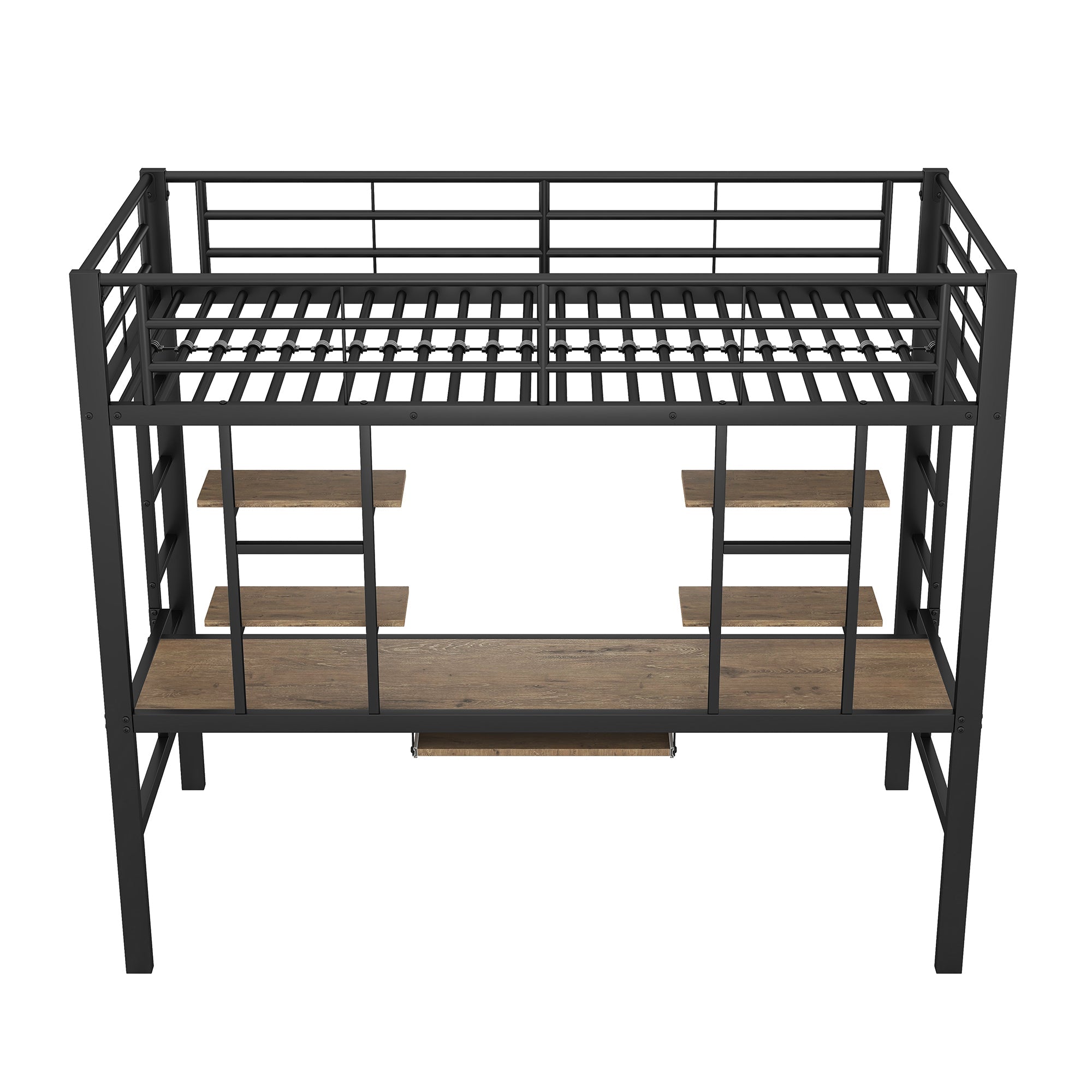 Logidon loft bed metal 90x200cm black with desk and shelves