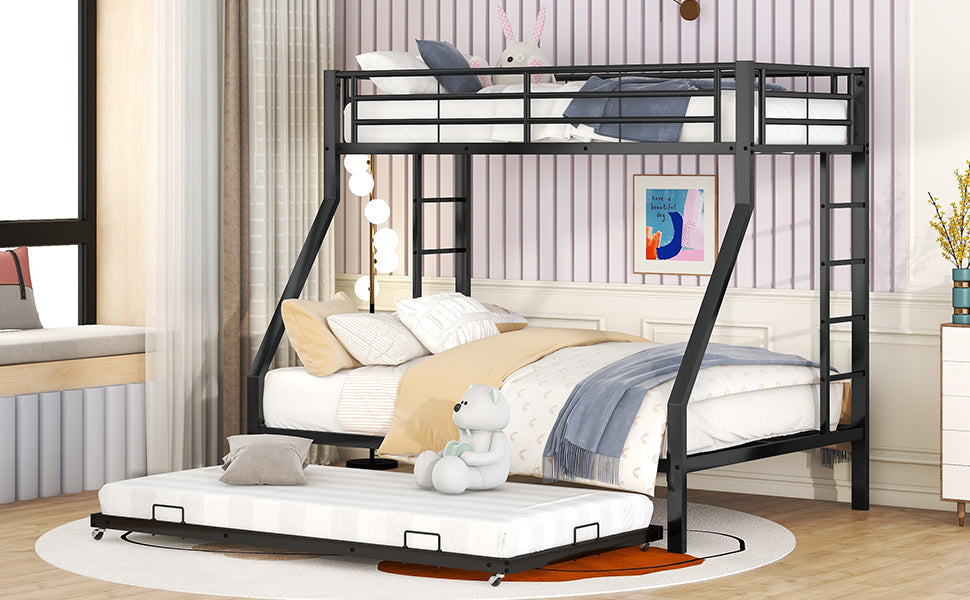 Logidon stapelbed 3 persoons zwart met uitschuifbaar bed