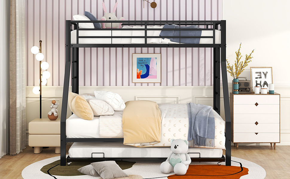 Logidon stapelbed 3 persoons zwart met uitschuifbaar bed