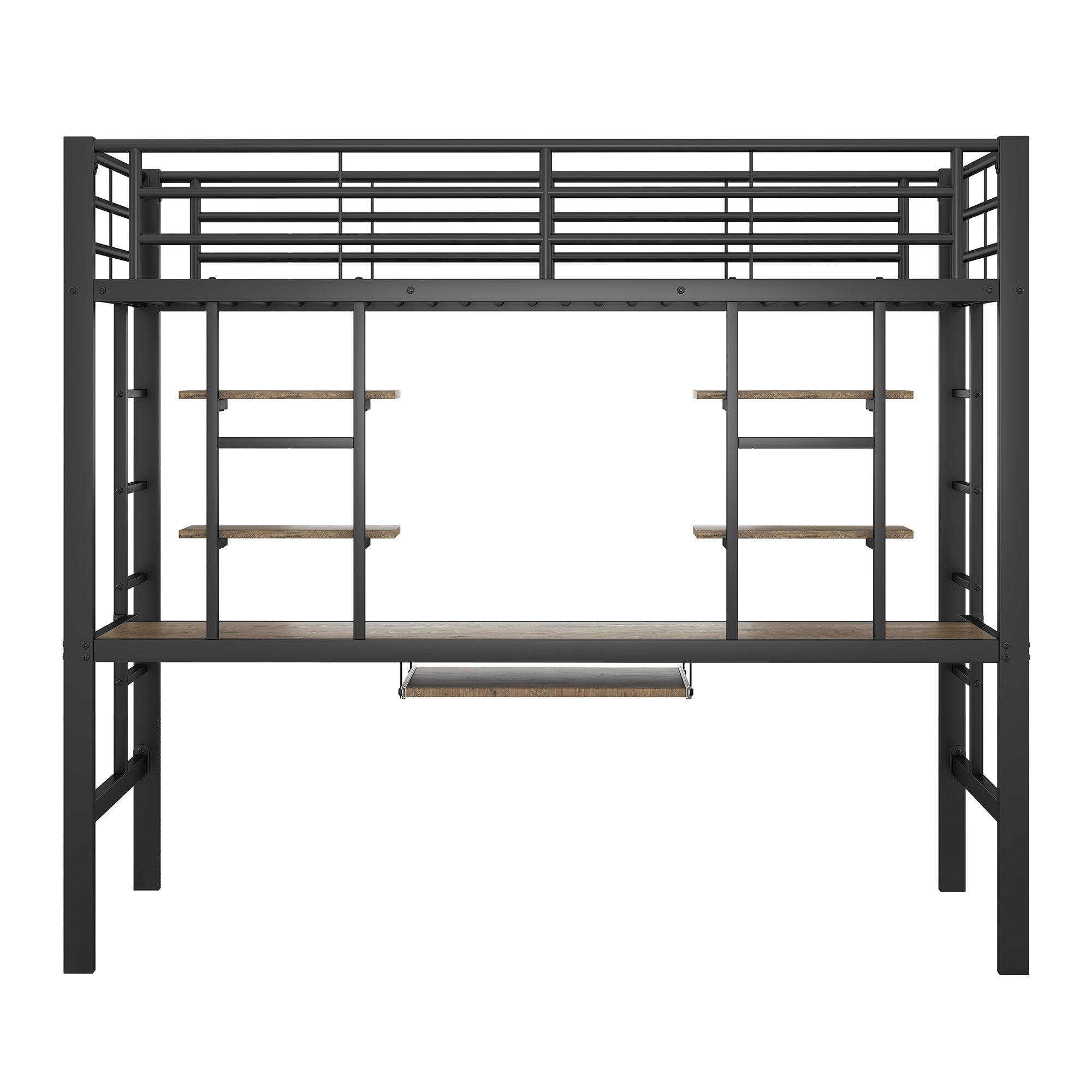 Logidon loft bed metal 90x200cm black with desk and shelves