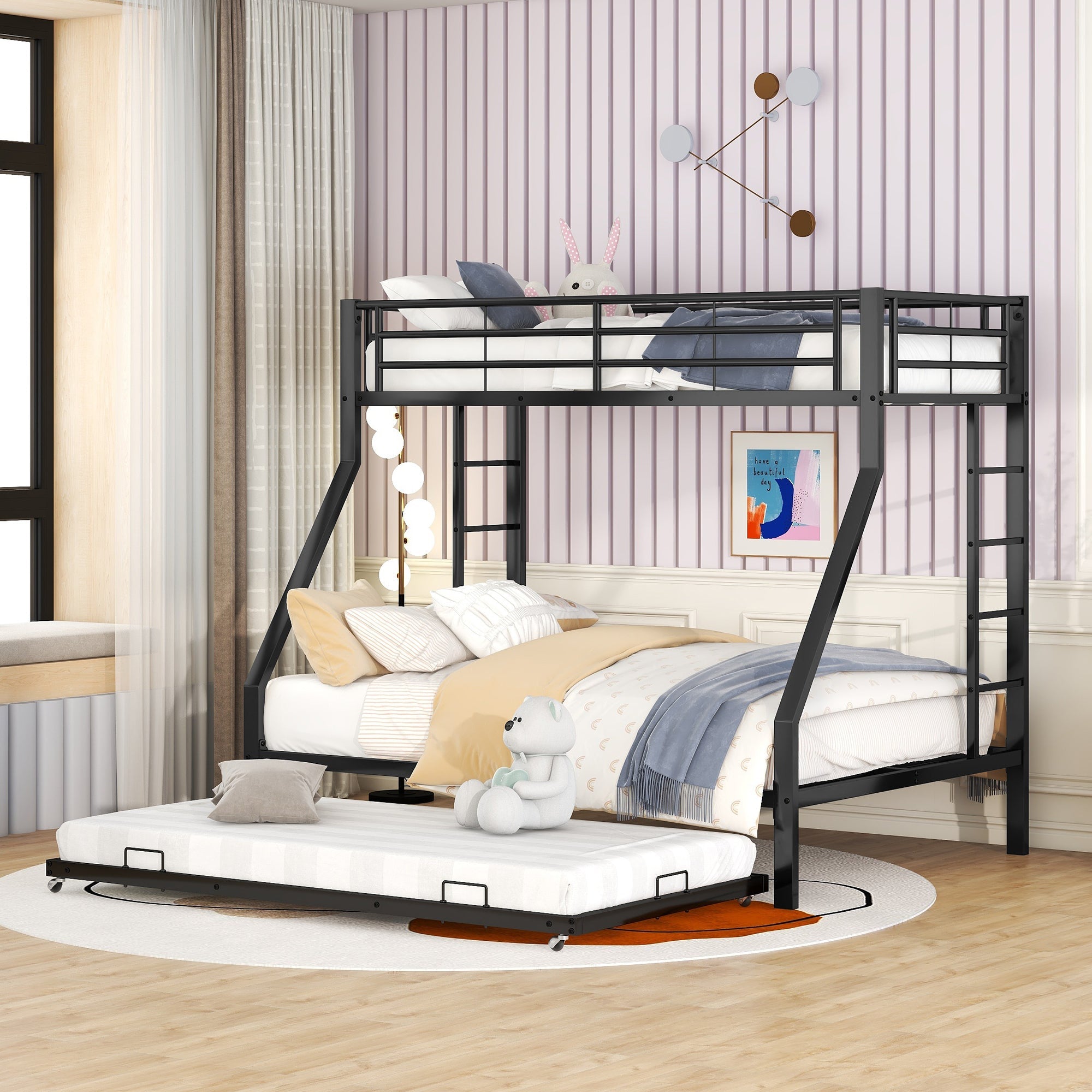 Logidon stapelbed 3 persoons zwart met uitschuifbaar bed
