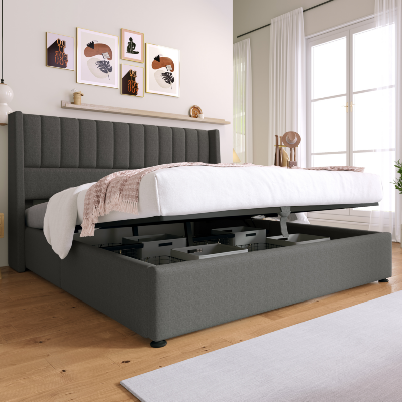 Logidon storage bed upholstered bed gray 180x200 cm hydraulic