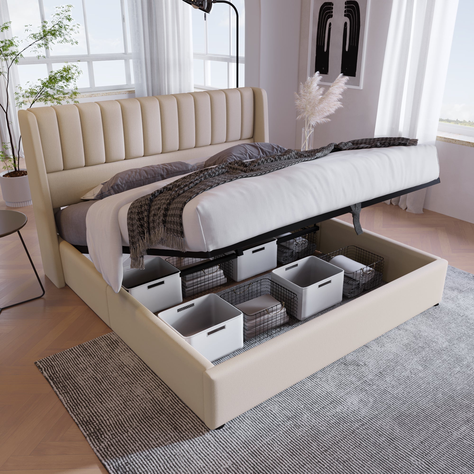 Logidon opbergbed hydraulisch 160x200 beige linnen