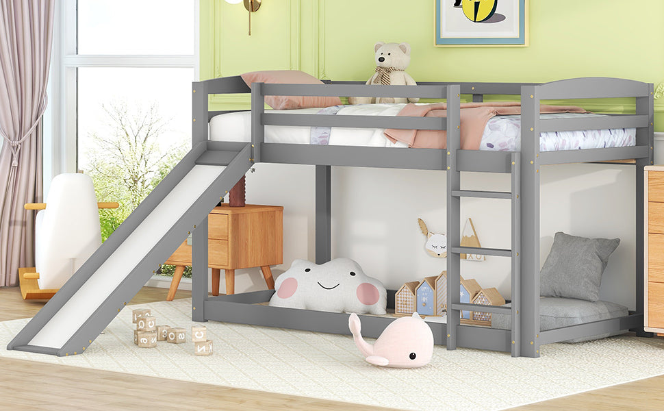 Logidon Bunk Bed With Slide Gray 90x200cm Solid Wood Frame