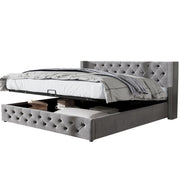 Logidon gestoffeerd bed oorvorm grijs flanel 180x200 met dubbele rij klinknagels