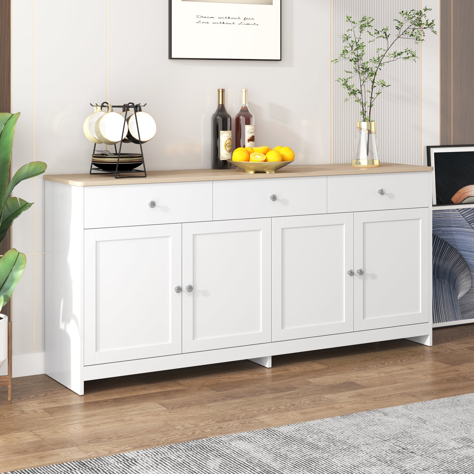 Logidon Sideboard 160 cm White Wood Grain Four Doors Three Drawers