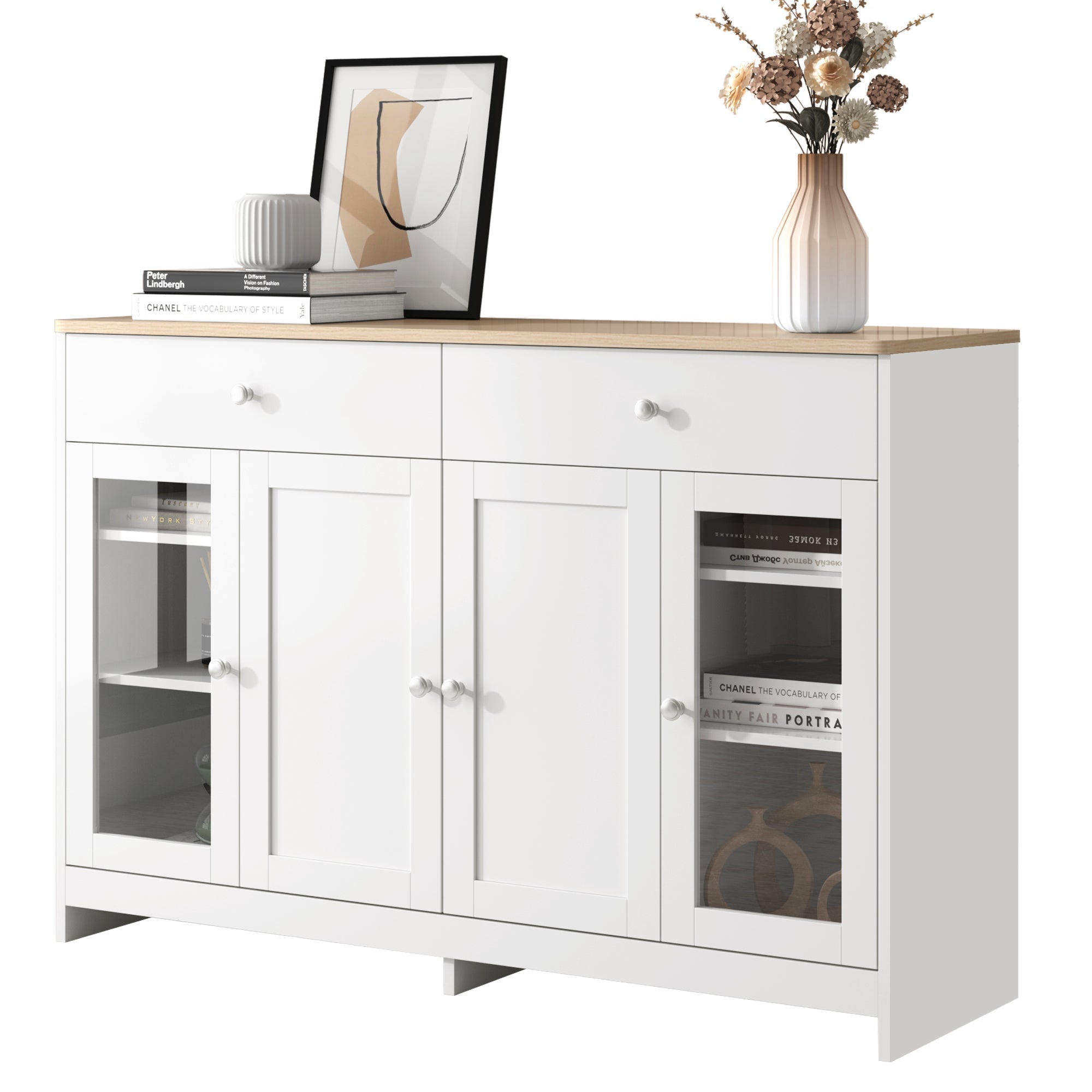Logidon Dressoir witte houtstructuur 120 cm deuren en lades