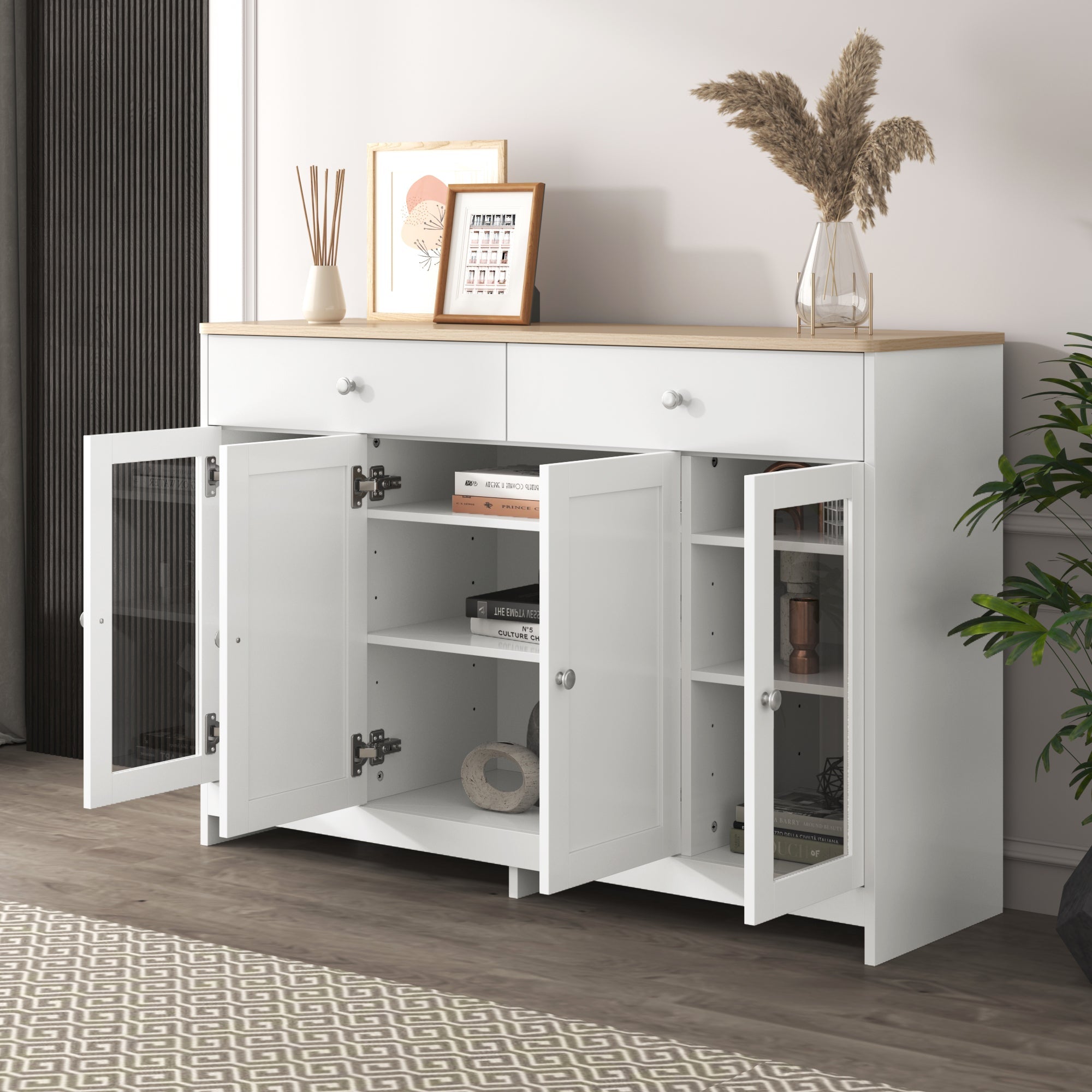 Logidon Dressoir witte houtstructuur 120 cm deuren en lades