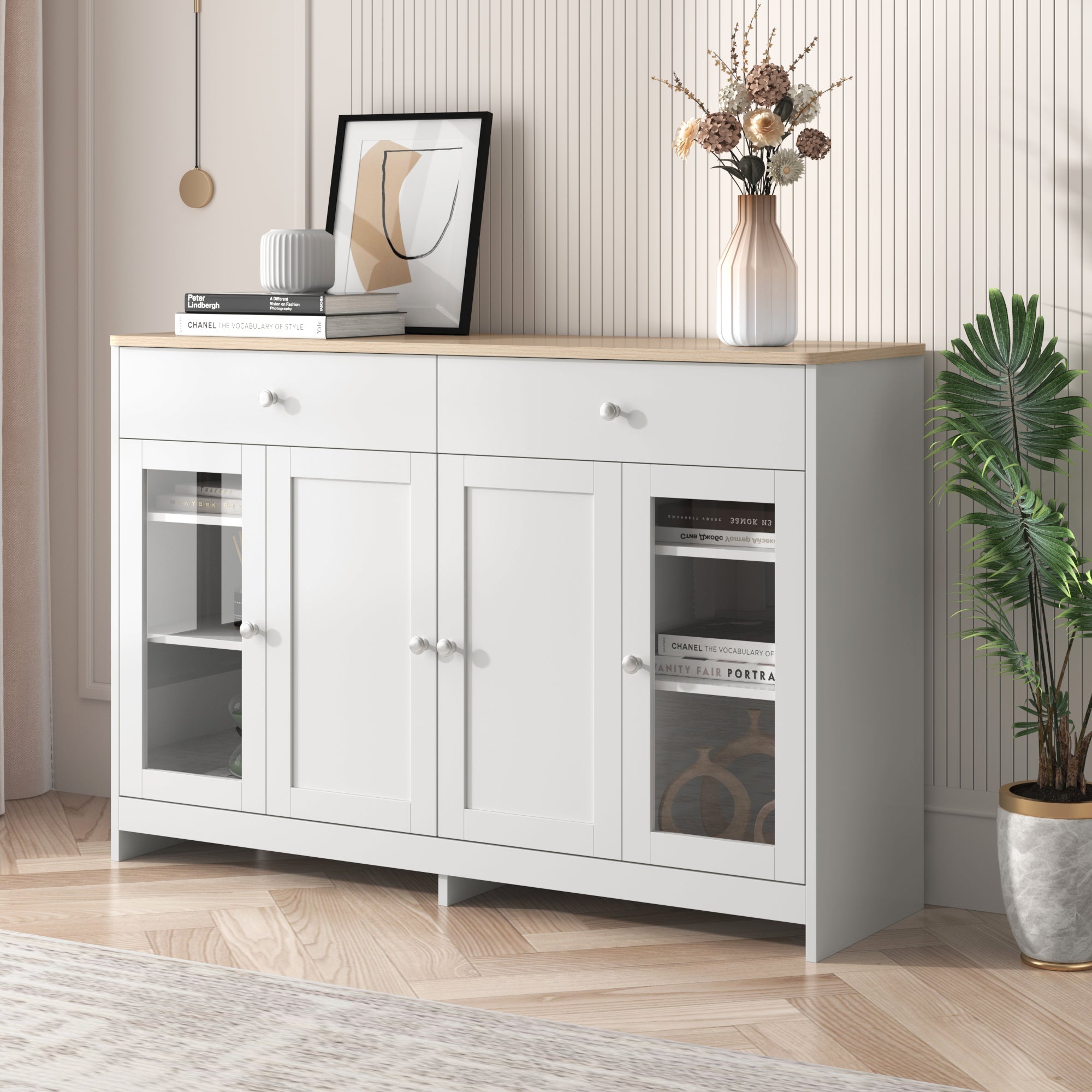 Logidon Dressoir witte houtstructuur 120 cm deuren en lades