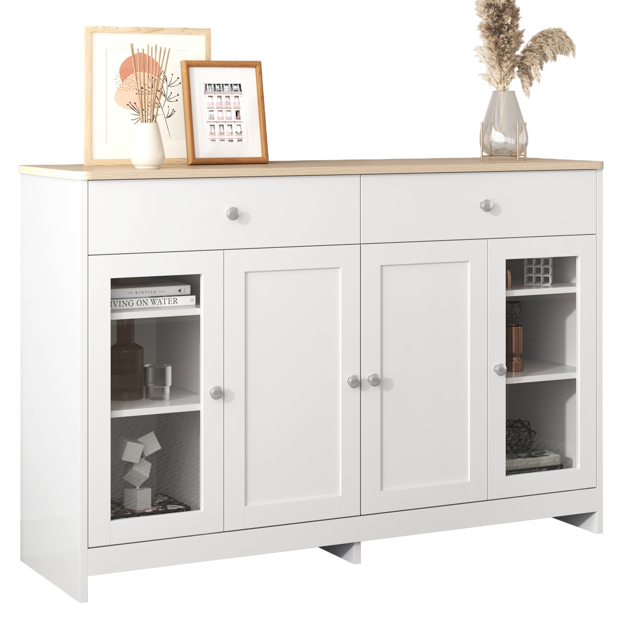 Logidon Dressoir witte houtstructuur 120 cm deuren en lades