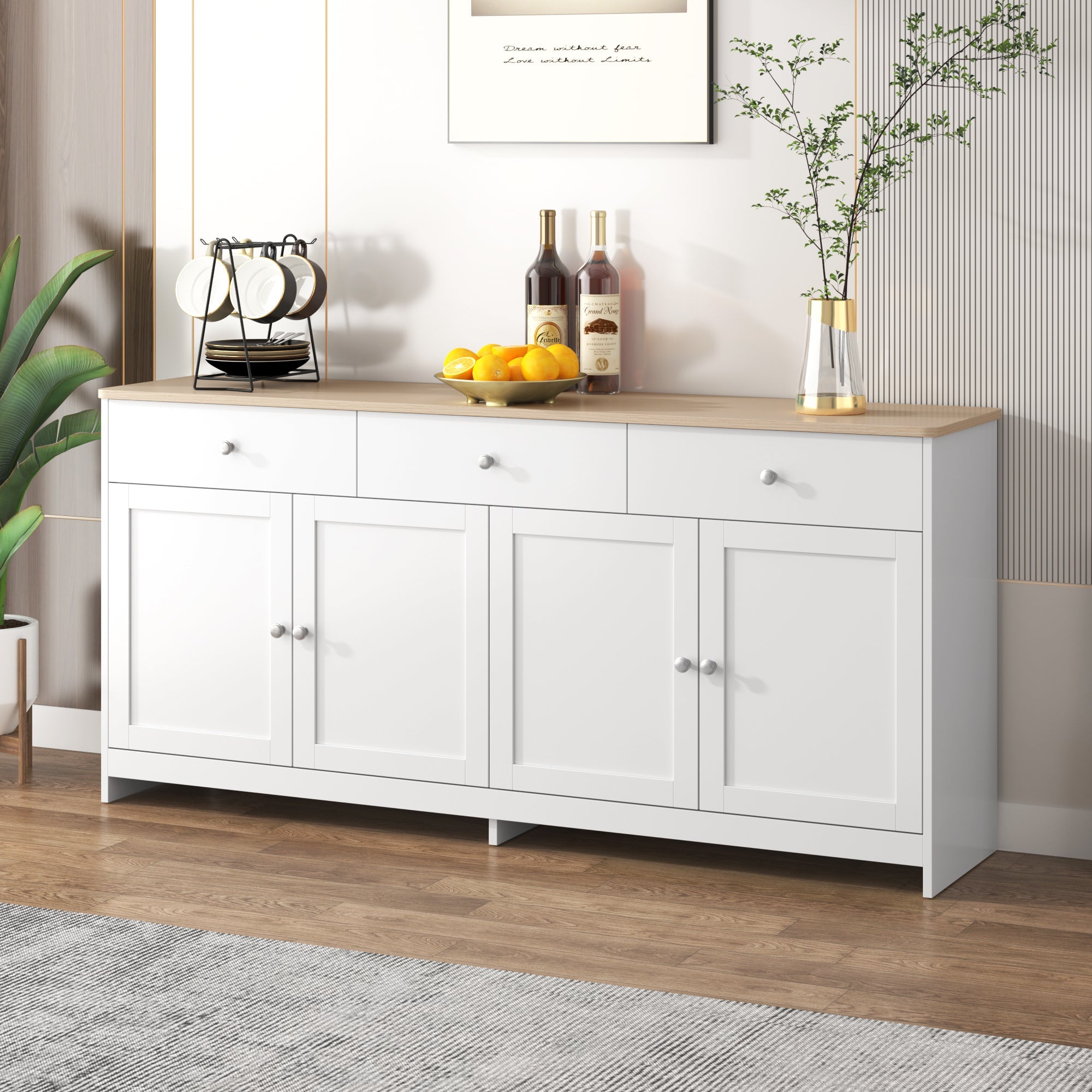 Logidon Sideboard 160 cm White Wood Grain Four Doors Three Drawers