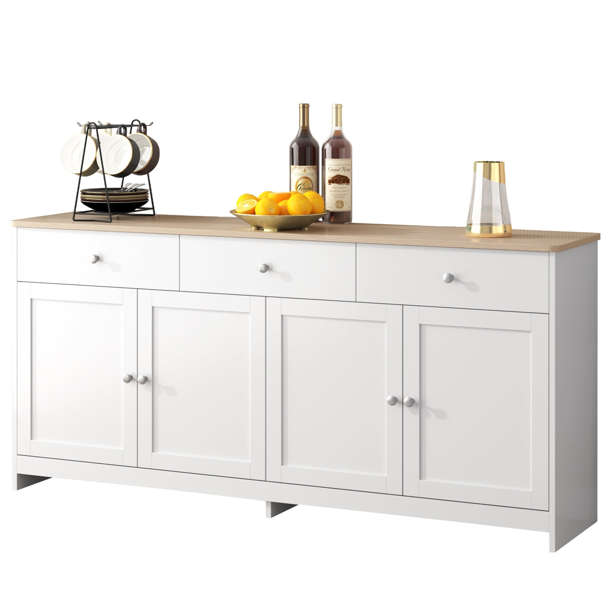 Logidon Dressoir 160 cm, witte houtnerf, vier deuren en drie lades