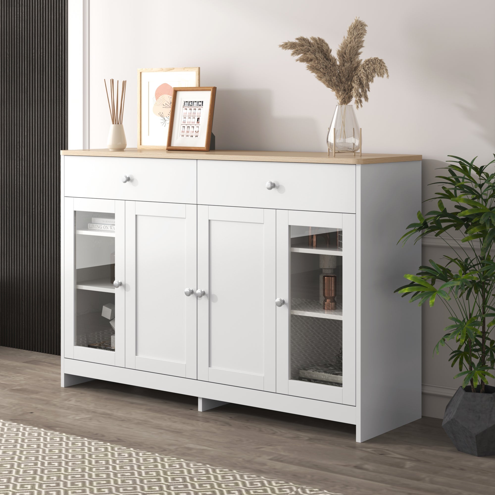 Logidon Dressoir witte houtstructuur 120 cm deuren en lades
