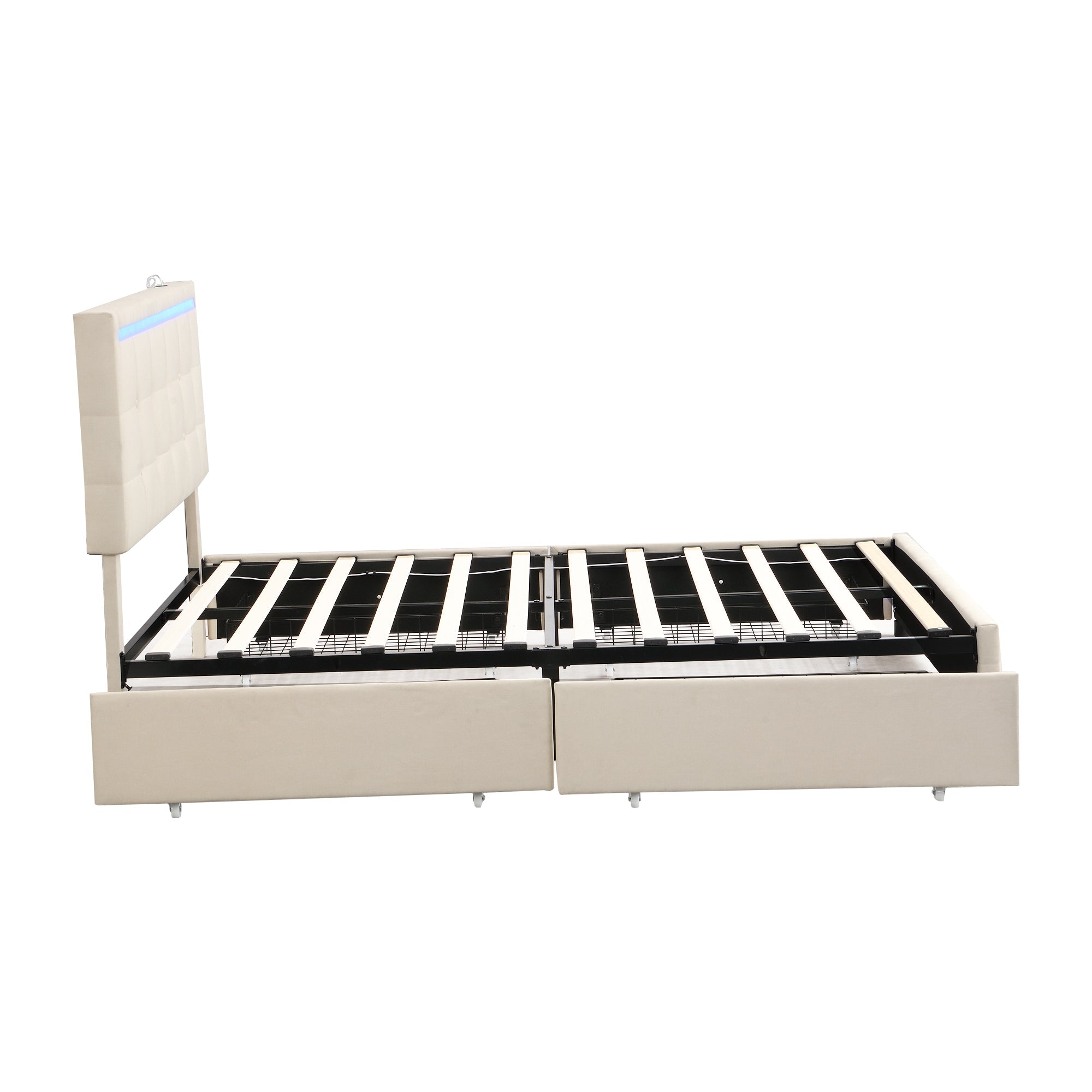 Logidon gestoffeerd bed 140x200 beige met LED-verlichting, 4 lades, USB
