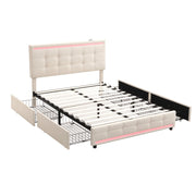Logidon gestoffeerd bed 140x200 beige met LED-verlichting, 4 lades, USB