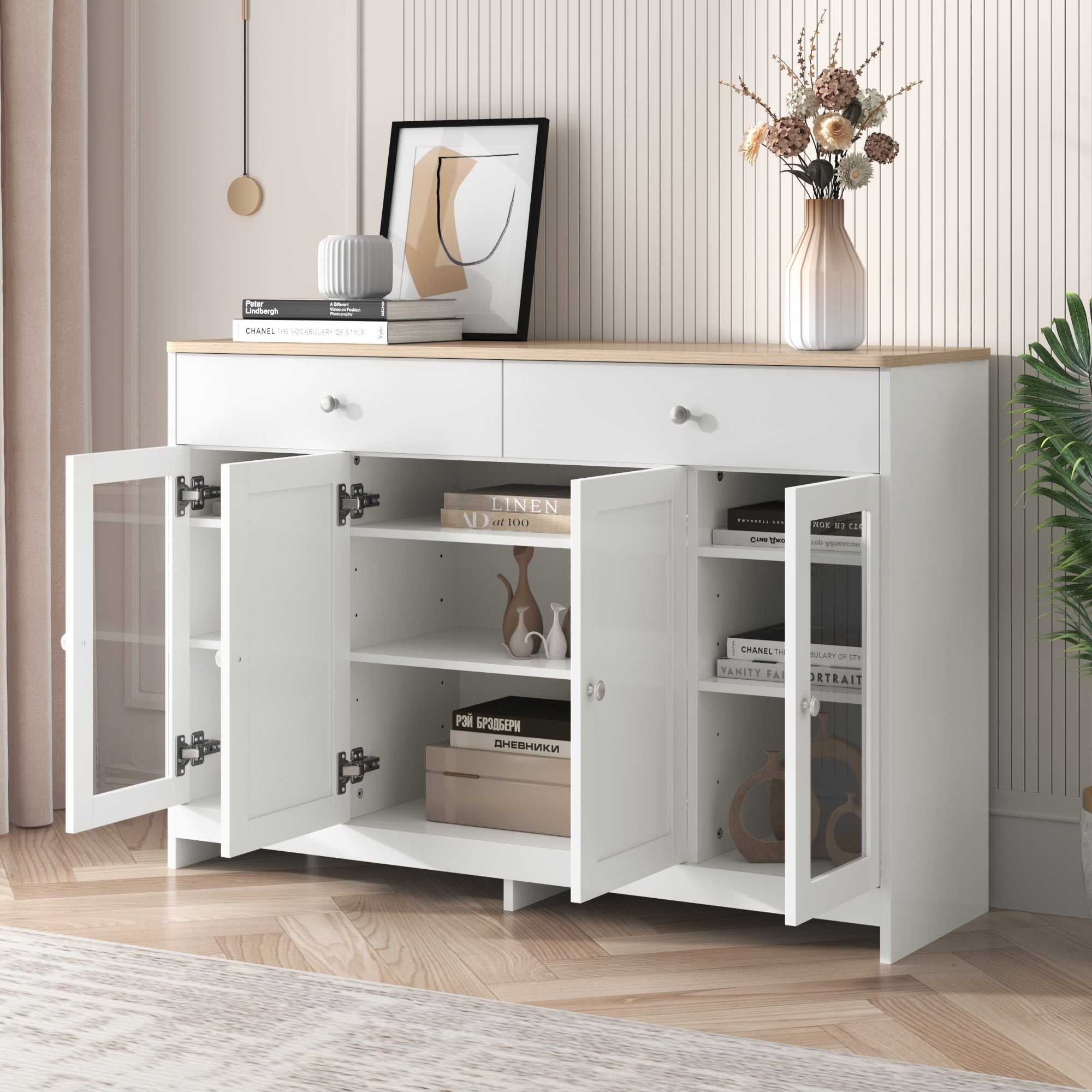 Logidon Dressoir witte houtstructuur 120 cm deuren en lades