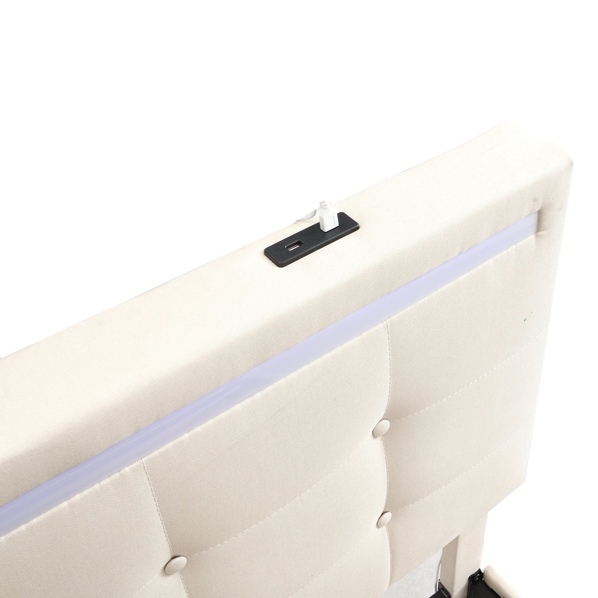 Logidon gestoffeerd bed 140x200 beige met LED-verlichting, 4 lades, USB