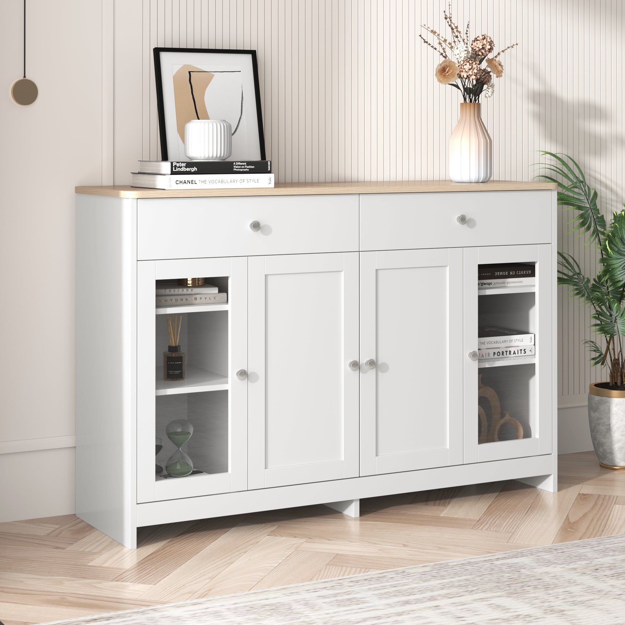 Logidon Dressoir witte houtstructuur 120 cm deuren en lades