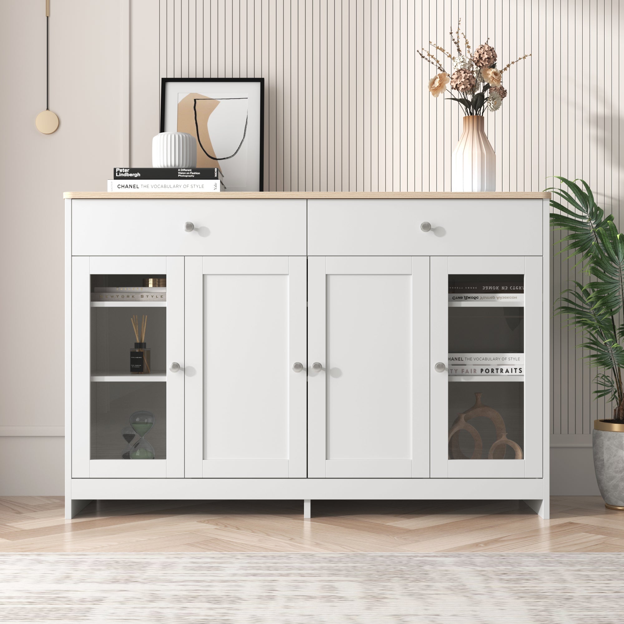 Logidon Dressoir witte houtstructuur 120 cm deuren en lades
