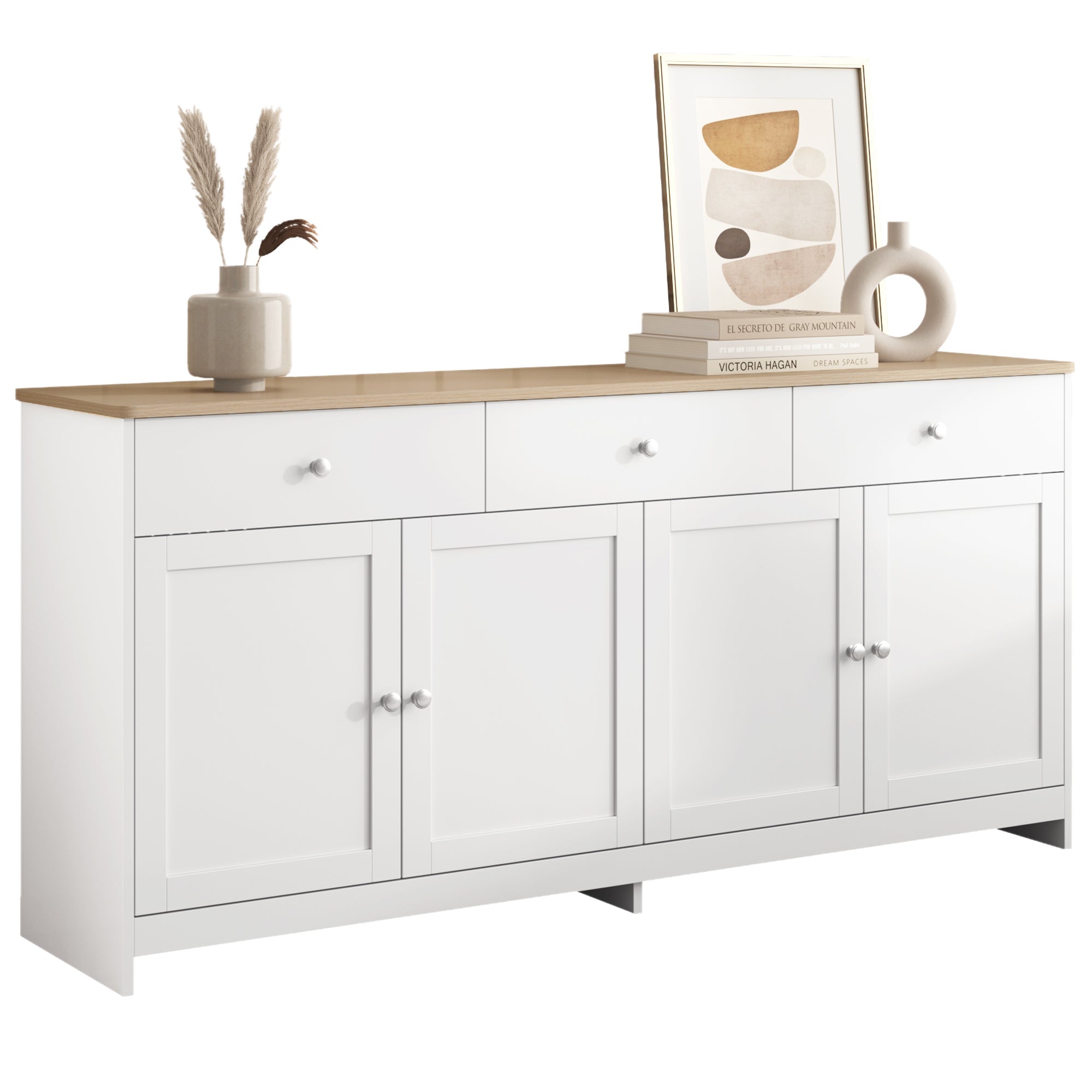 Logidon Sideboard 160 cm White Wood Grain Four Doors Three Drawers