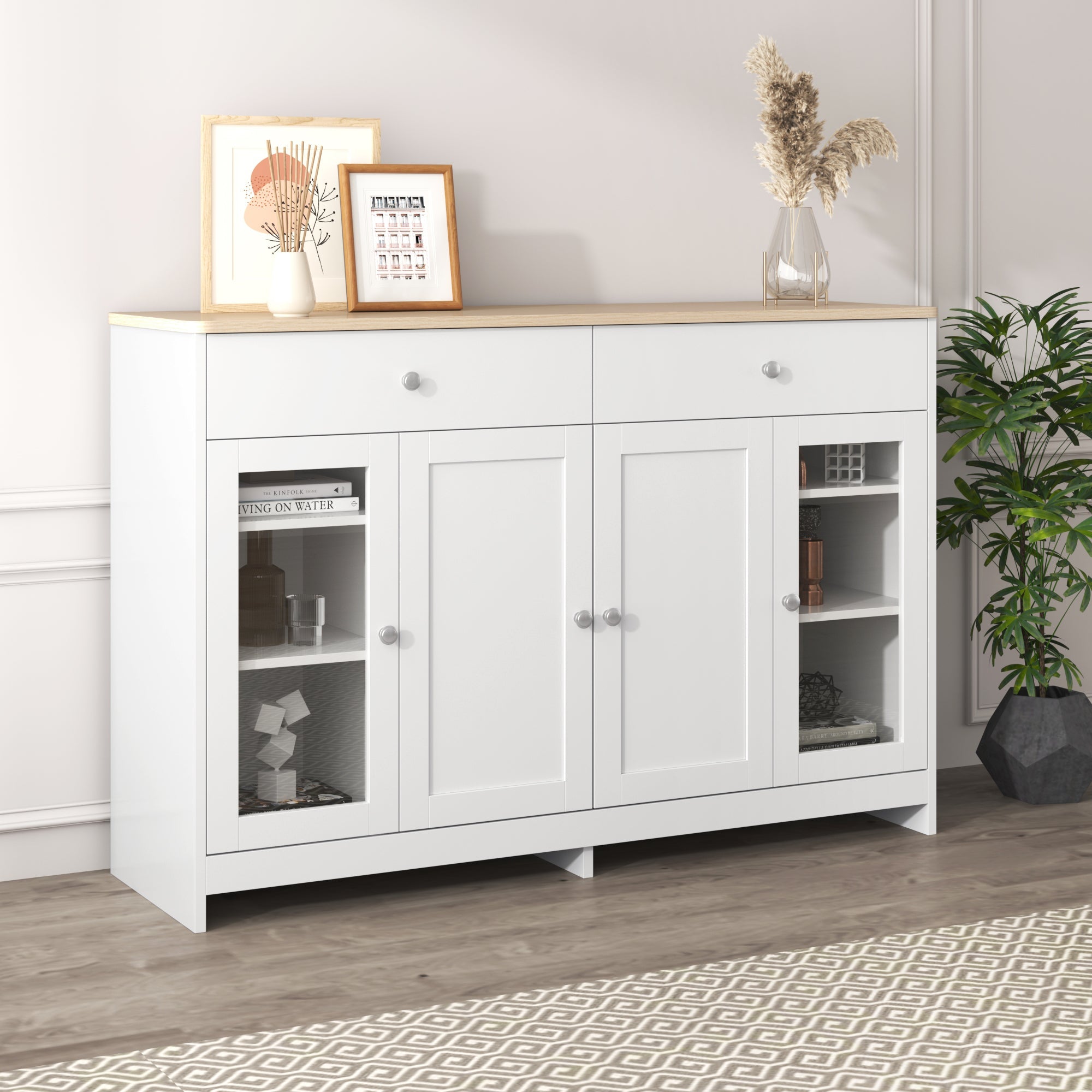 Logidon Dressoir witte houtstructuur 120 cm deuren en lades