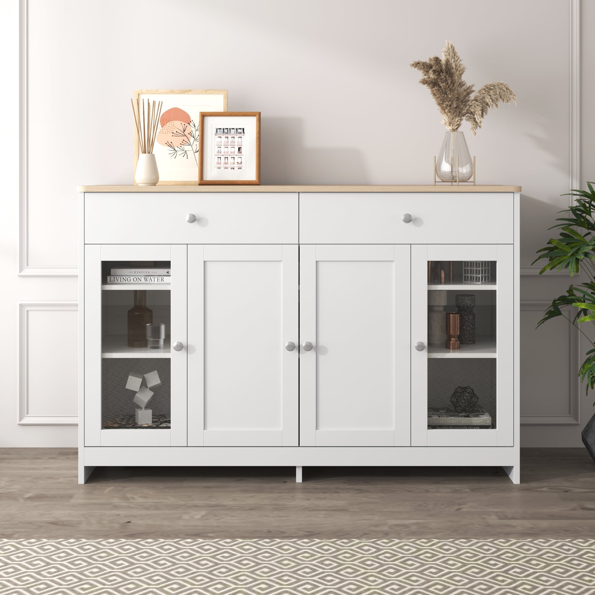 Logidon Dressoir witte houtstructuur 120 cm deuren en lades
