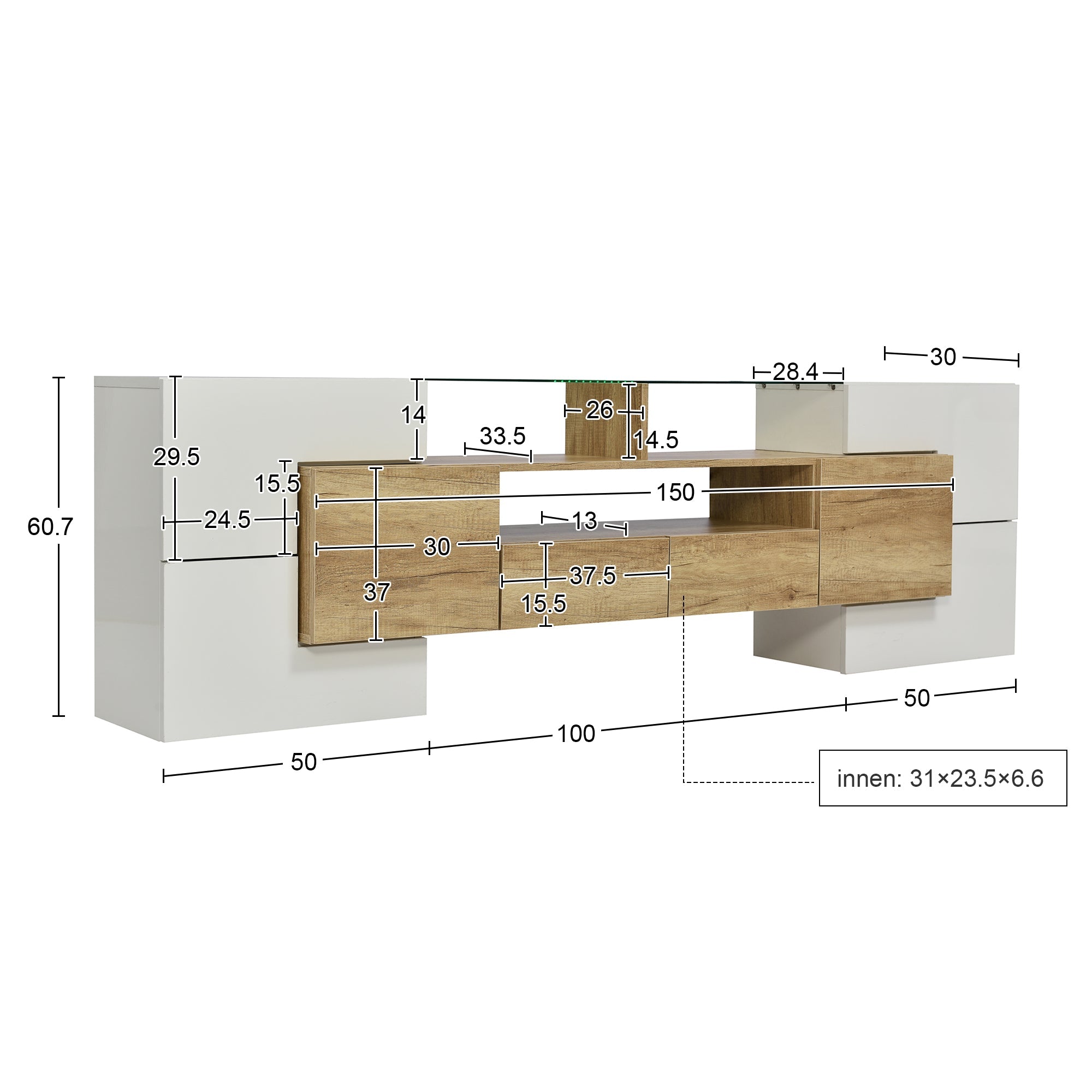 Logidon TV-meubel 200 cm wit hoogglans met LED-verlichting