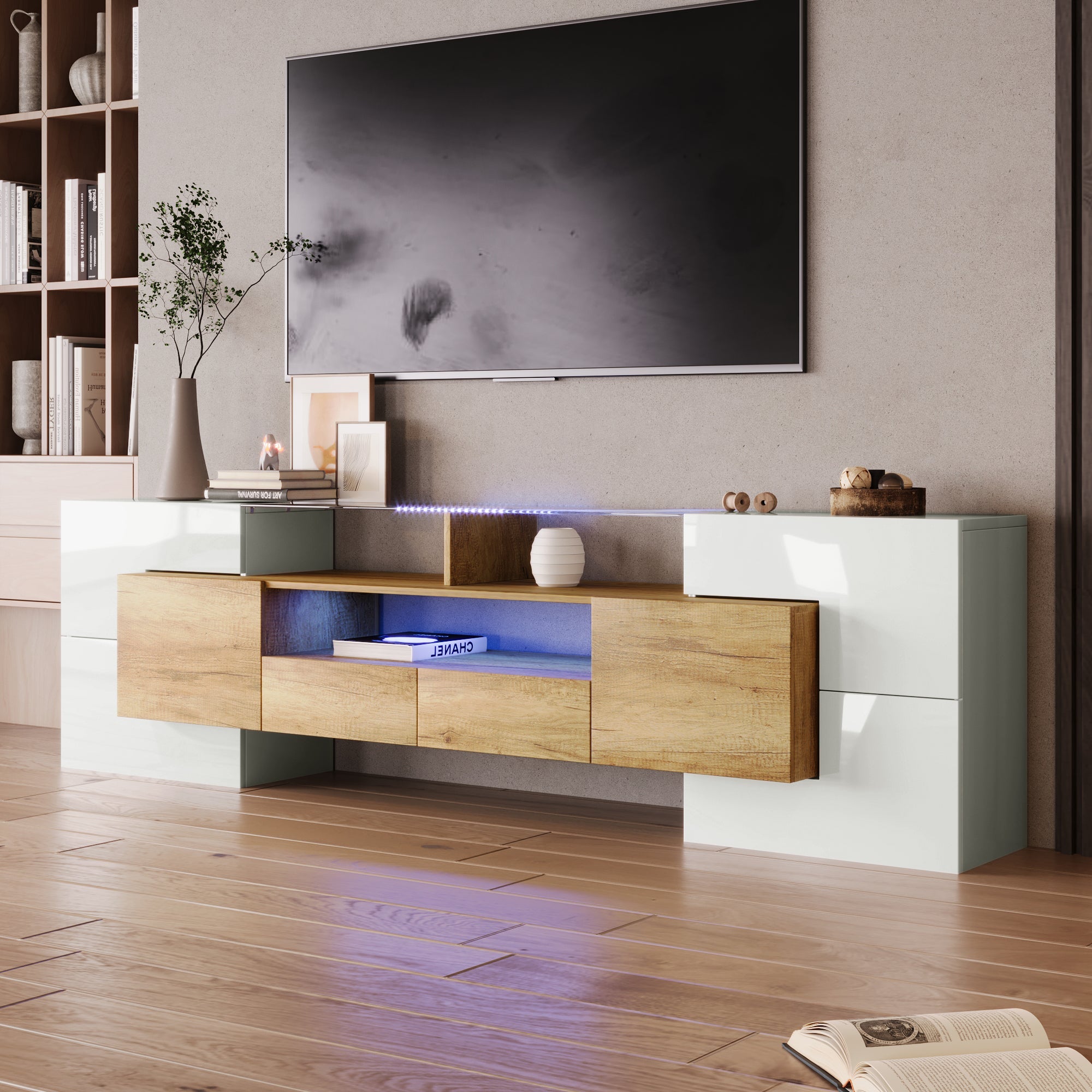 Logidon TV-meubel 200 cm wit hoogglans met LED-verlichting