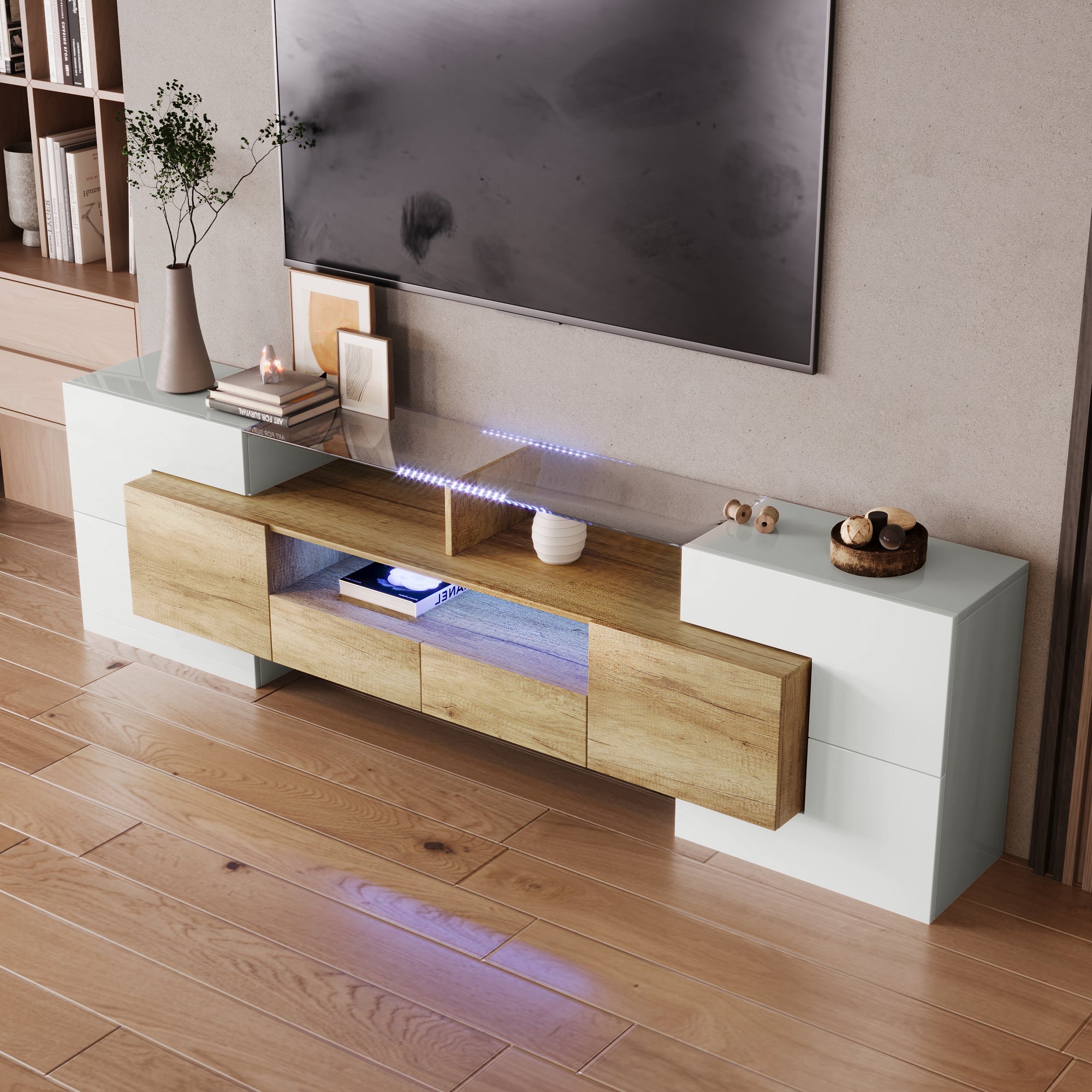 Logidon TV-meubel 200 cm wit hoogglans met LED-verlichting