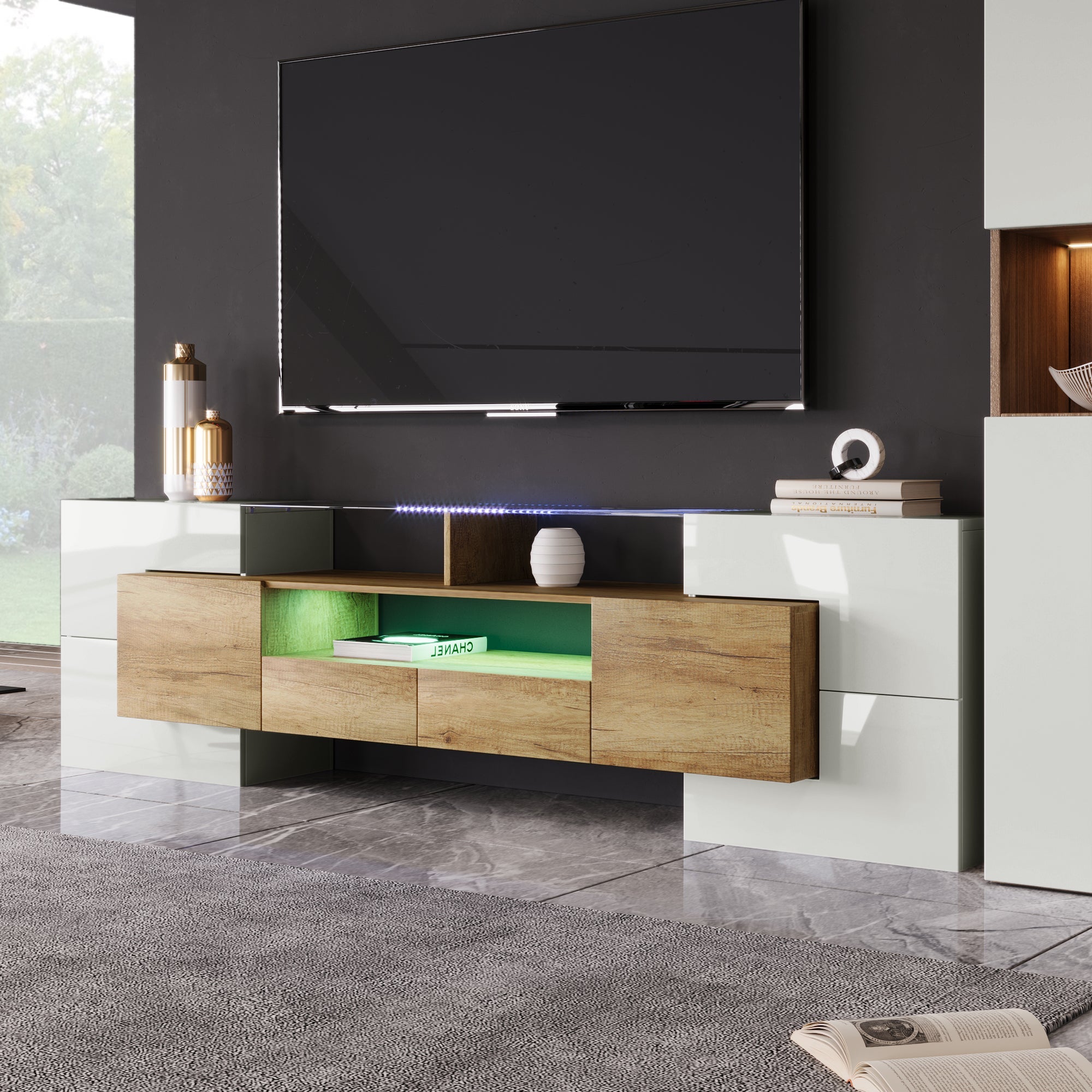 Logidon TV-meubel 200 cm wit hoogglans met LED-verlichting