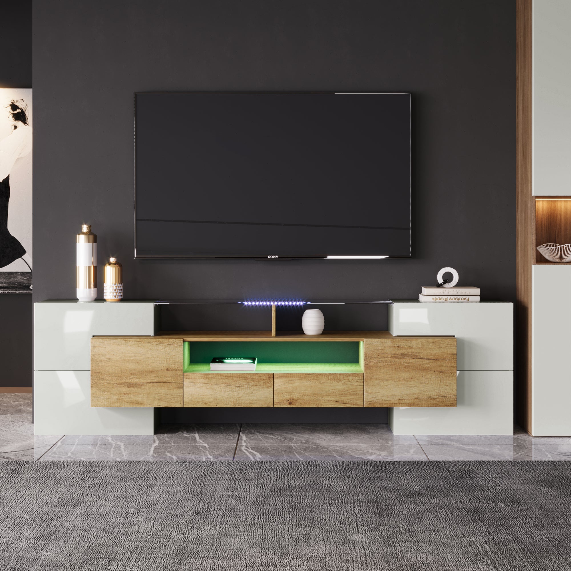 Logidon TV-meubel 200 cm wit hoogglans met LED-verlichting
