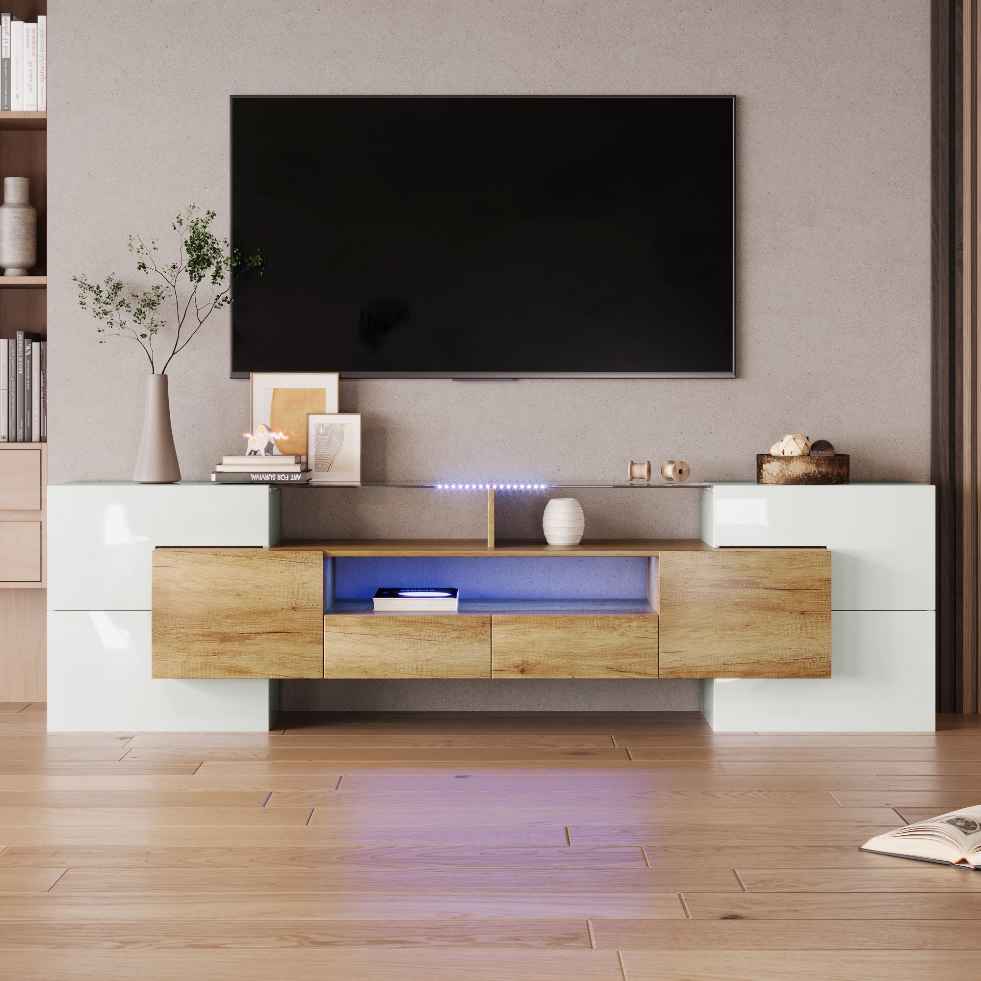 Logidon TV-meubel 200 cm wit hoogglans met LED-verlichting