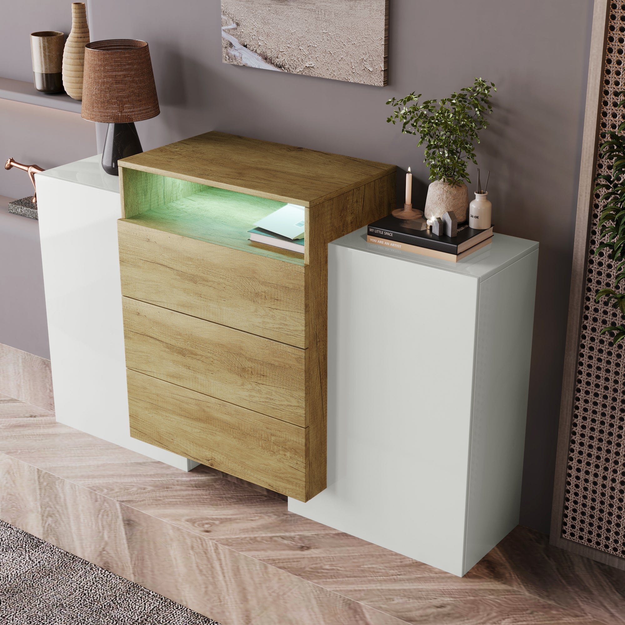 Logidon dressoir 140 cm moderne ladekast met veelkleurig LED-licht