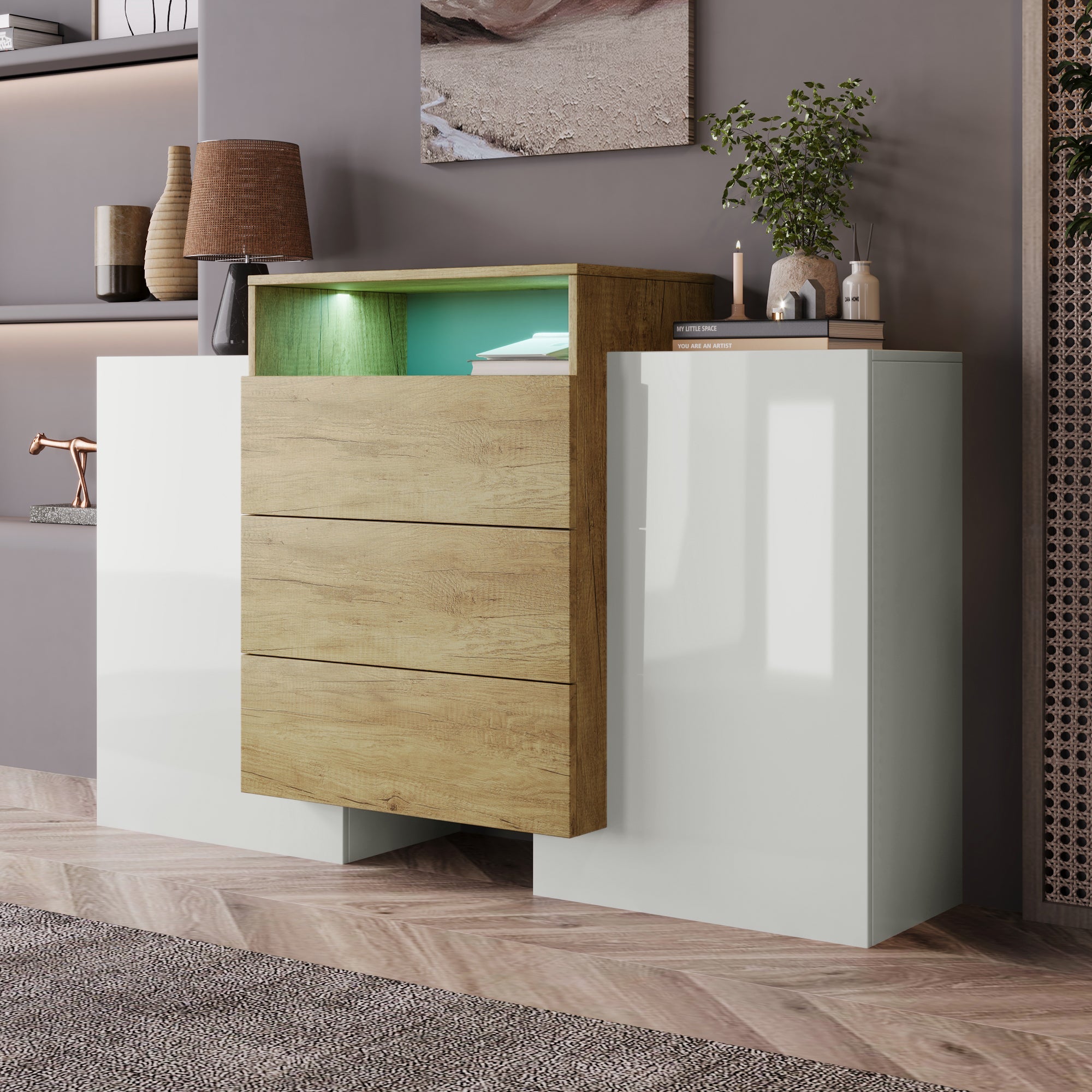 Logidon dressoir 140 cm moderne ladekast met veelkleurig LED-licht