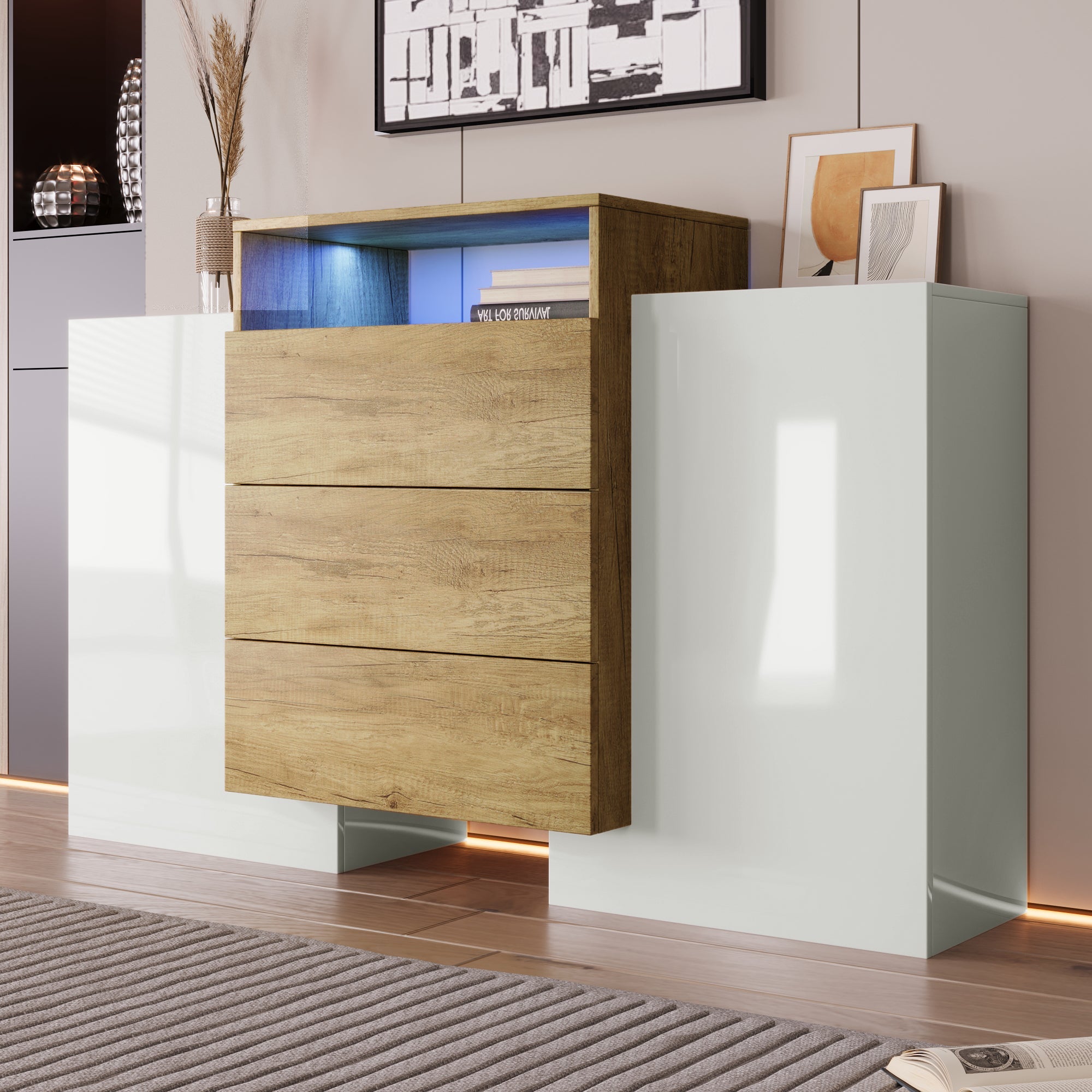 Logidon dressoir 140 cm moderne ladekast met veelkleurig LED-licht