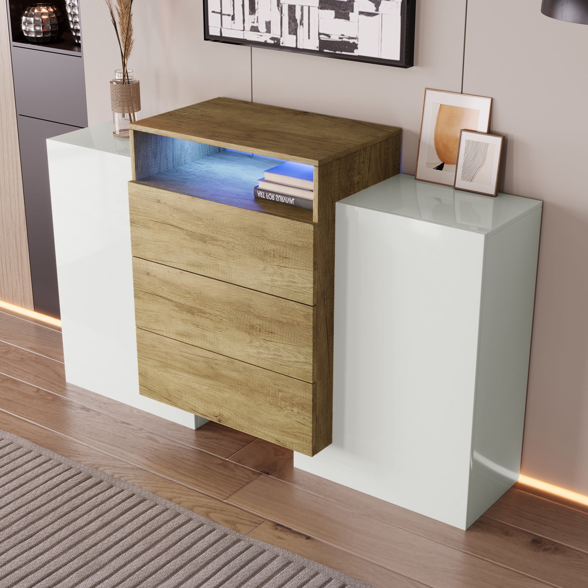 Logidon dressoir 140 cm moderne ladekast met veelkleurig LED-licht
