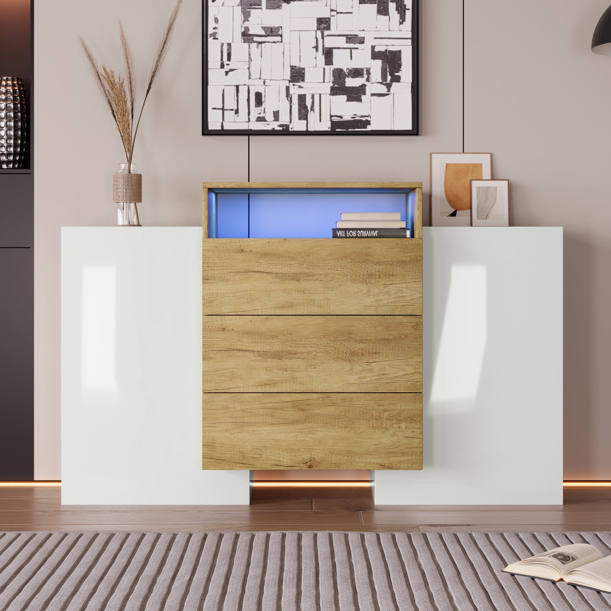 Logidon dressoir 140 cm moderne ladekast met veelkleurig LED-licht