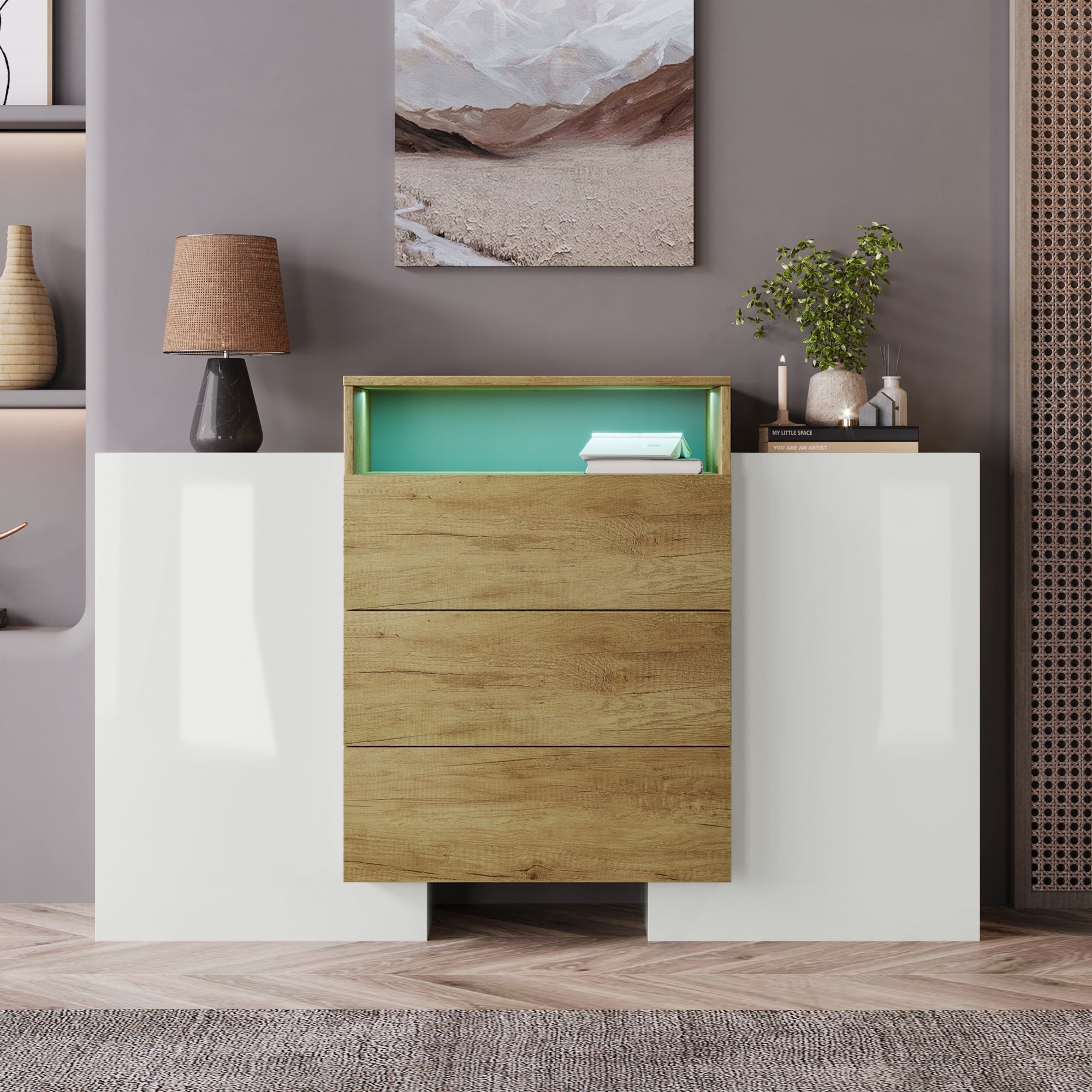 Logidon dressoir 140 cm moderne ladekast met veelkleurig LED-licht