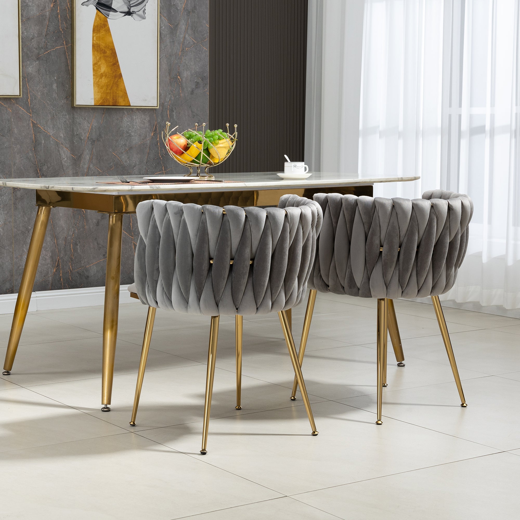 Logidon Luxe Velvet Eetkamerstoelenset Grijs Set van 2 met Gouden Poten