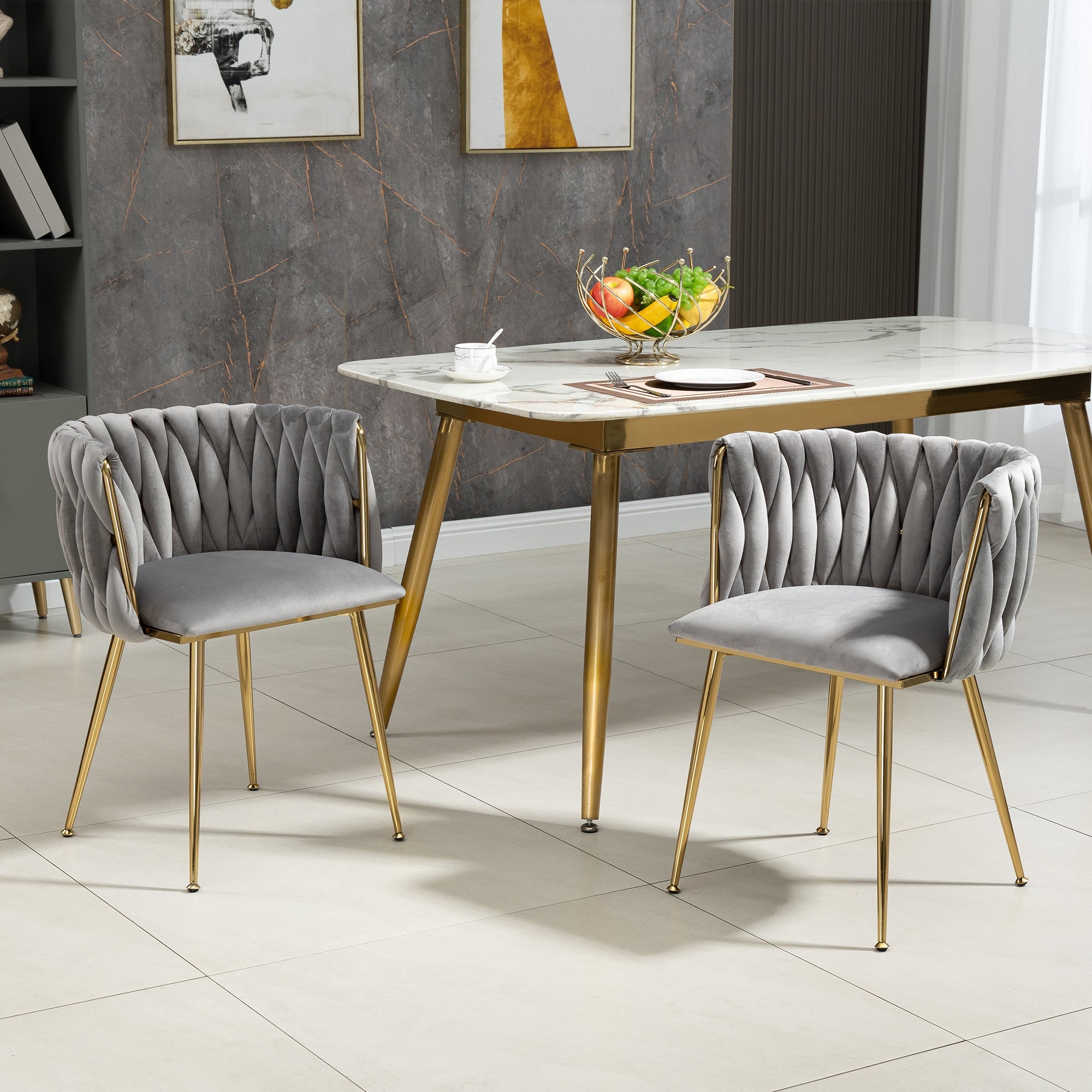 Logidon Luxe Velvet Eetkamerstoelenset Grijs Set van 2 met Gouden Poten