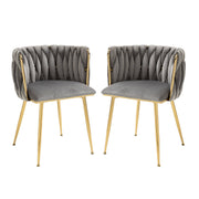 Logidon Luxe Velvet Eetkamerstoelenset Grijs Set van 2 met Gouden Poten