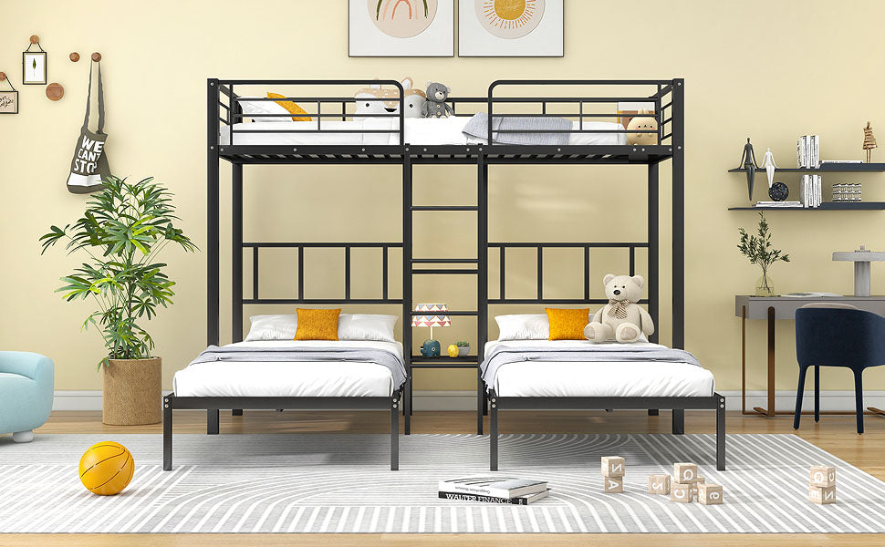 Logidon 3-persoons stapelbed met laddertafel Zwart 90x200