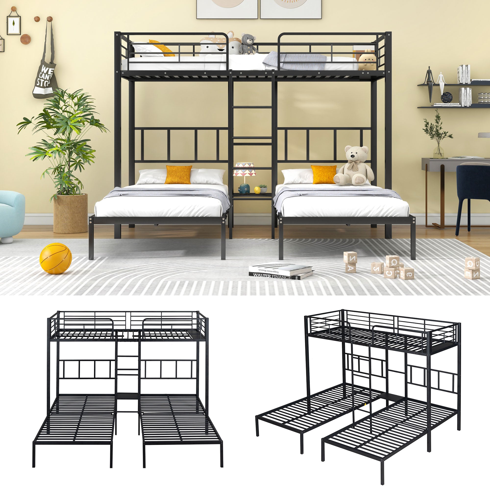 Logidon 3-persoons stapelbed met laddertafel Zwart 90x200