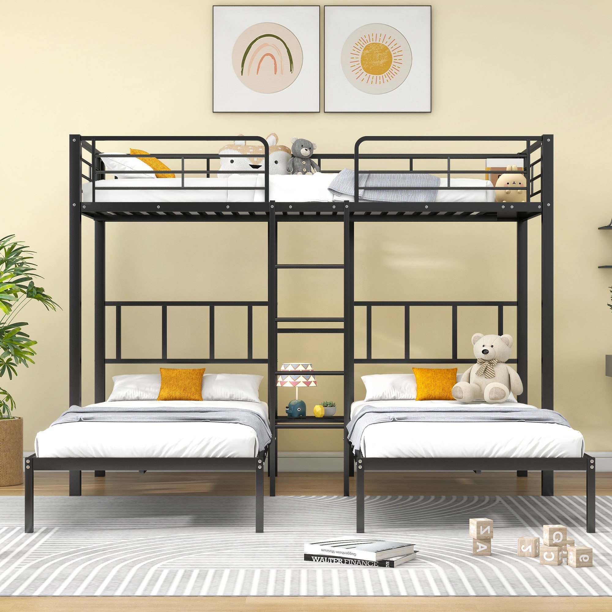 Logidon 3-persoons stapelbed met laddertafel Zwart 90x200