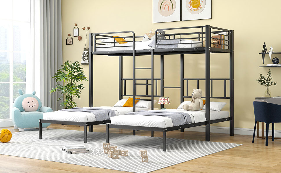 Logidon 3-persoons stapelbed met laddertafel Zwart 90x200